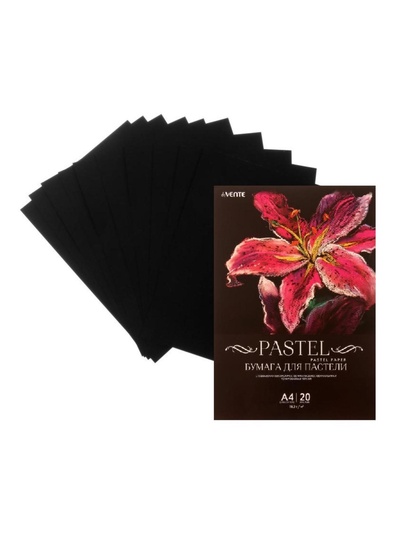 Бумага для пастели А4, deVENTE, набор 20 листов, 160 г/м2, чёрная, в пакете