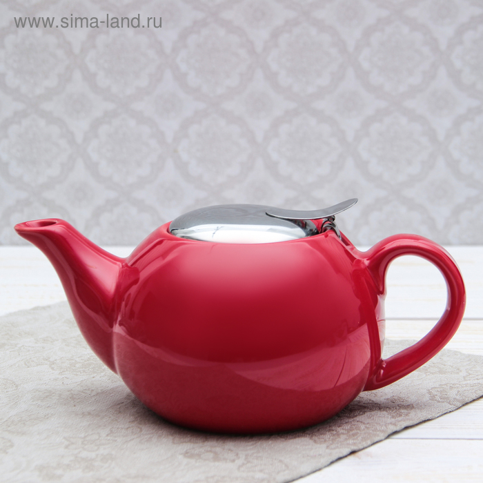 Чайник заварочный 600 мл "Солнце", с ситом, цвет красный - Фото 1