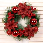 Венок новогодний d=25 см «Зимнее волшебство. Красные ягоды и шишки» - Фото 2