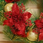 Венок новогодний d=25 см «Зимнее волшебство. Красные цветы и колокольчики» - Фото 4