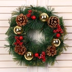 Венок новогодний d=25 см «Зимнее волшебство. Шишки и ягоды», с шариками - Фото 2