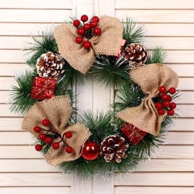 Венок новогодний d=30 см «Зимнее волшебство. Кантри», с бежевыми бантами