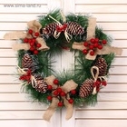 Венок новогодний d=30 см «Зимнее волшебство. Шишечки с бантиками» - Фото 2