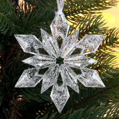 Украшение ёлочное "Звёздная снежинка - магия" 10 см, прозрачный