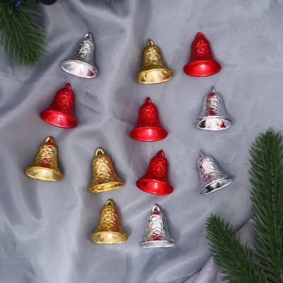 Ёлочные игрушки 12 шт. «Зимнее волшебство. Колокольчик рельефный» пластик, 3 см, МИКС