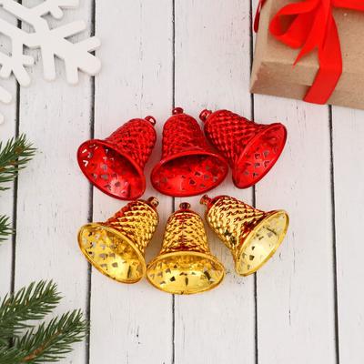 Ёлочные игрушки 6 шт. «Зимнее волшебство. Колокольчики ребристые» пластик, 4.5×4 см, красный золото
