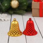 Ёлочные игрушки 6 шт. «Зимнее волшебство. Колокольчики ребристые» пластик, 4.5×4 см, красный золото - Фото 3