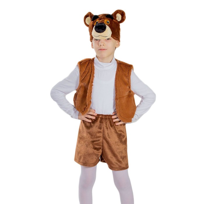 Карнавальный костюм «Бурый медвежонок», маска-шапочка, жилет, шорты, рост 122-128 см - Фото 1
