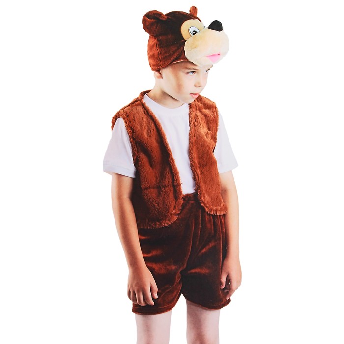 Карнавальный костюм «Бурый медвежонок», жилет, шорты, маска-шапочка, р. 30-32, рост 122 см - Фото 1