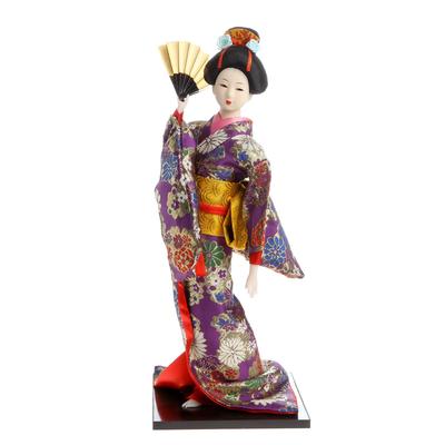 Кукла коллекционная "Гейша в фиолетовом кимоно с веером" 42х16,5х16,5 см