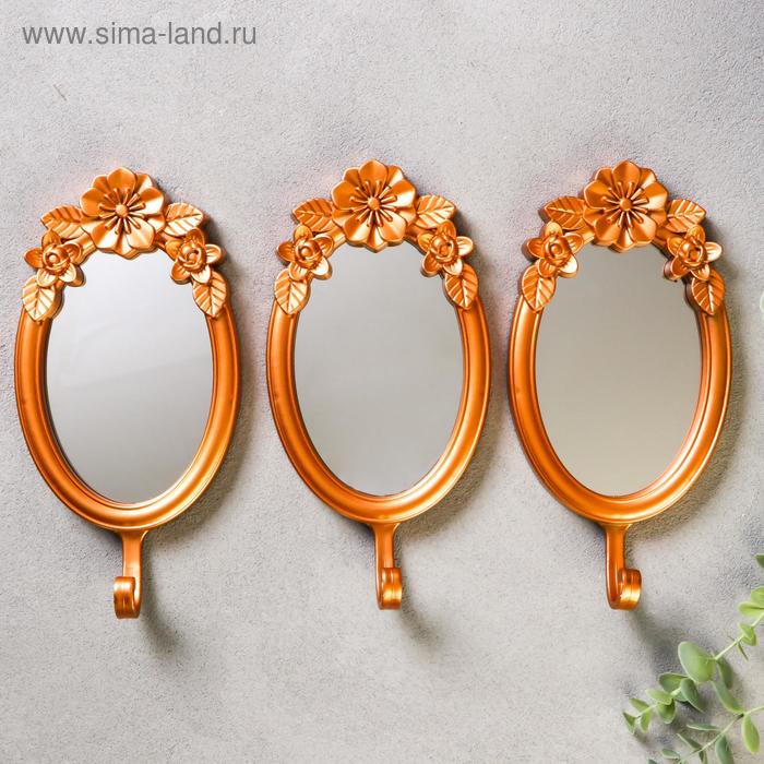 Декоративные крючки настенные с зеркалом «Цветочные», набор 3 шт., 38×25×4.2 см - Фото 1