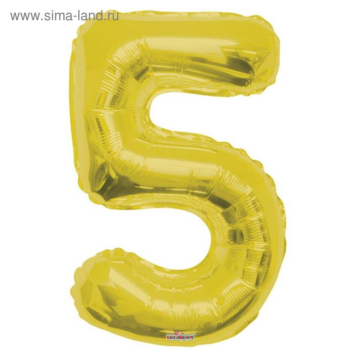 Шар фольгированный 34" цифра "5" золото - Фото 1