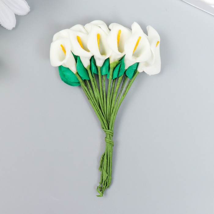 Цветы для декорирования "Белые каллы" 1 букет=12 цветов 11 см - Фото 1