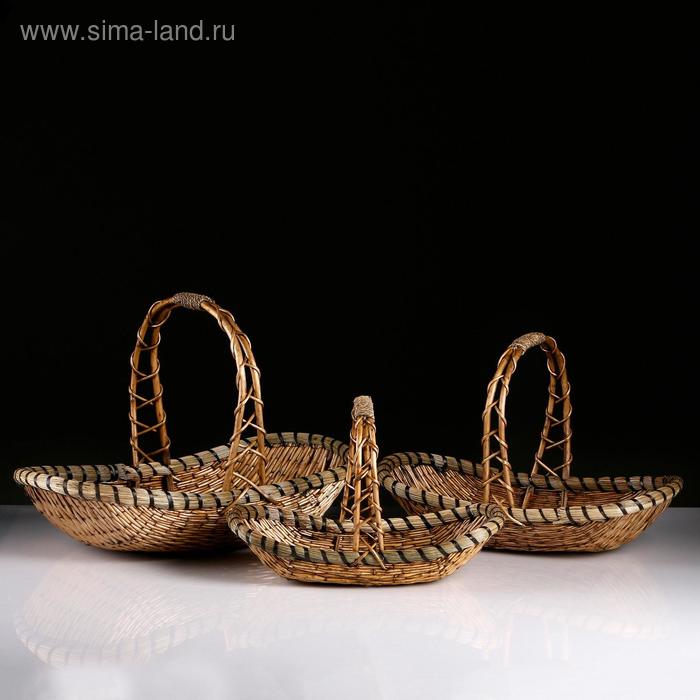 Набор корзин плетёных, 3 шт. L: 56×32×14×38 см, M: 49×26×12×31 см, S:42×20×10×25 см - Фото 1