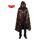 Карнавальный плащ с красными черепами и капюшоном, атлас, длина 120 см + маска - Фото 2