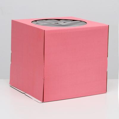 Кондитерская коробка, с окном, розовая, 30 х 30 х 30 см