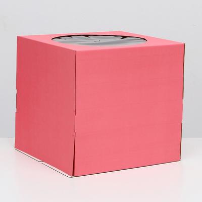 Кондитерская коробка, с окном, розовая, 30 х 30 х 30 см