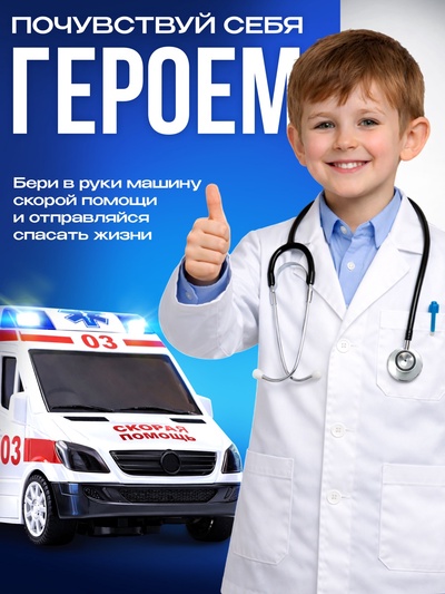 Машина «Скорая помощь», русская озвучка, световые и звуковые эффекты, работает от батареек