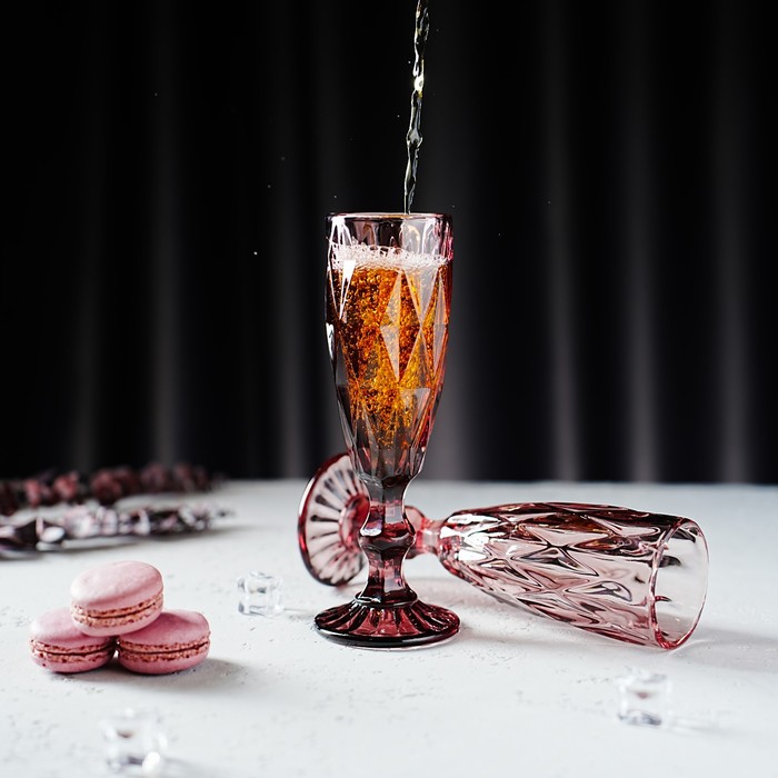 Набор бокалов из стекла для шампанского Magistro «Круиз», 160 мл, 7×20 см, 2 шт, цвет розовый - фото 1908586252
