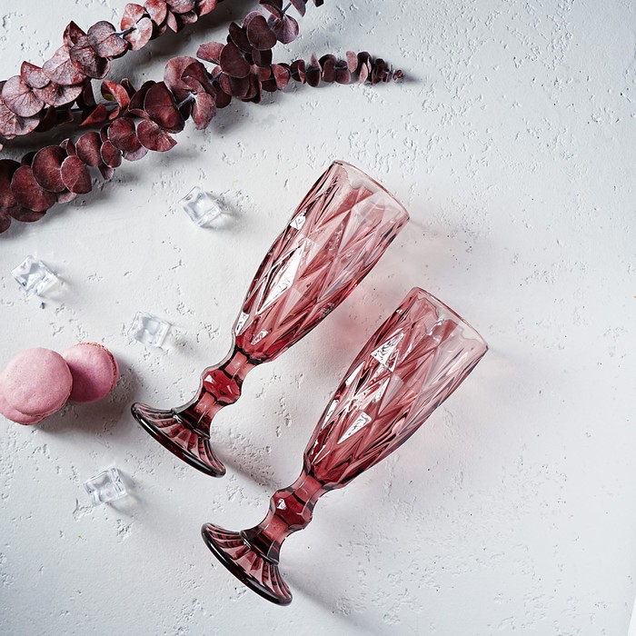 Набор бокалов из стекла для шампанского Magistro «Круиз», 160 мл, 7×20 см, 2 шт, цвет розовый - фото 1908586253
