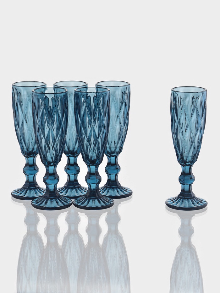 Набор бокалов из стекла для шампанского Magistro «Круиз», 160 мл, 7×20 см, 6 шт., цвет синий - Фото 1