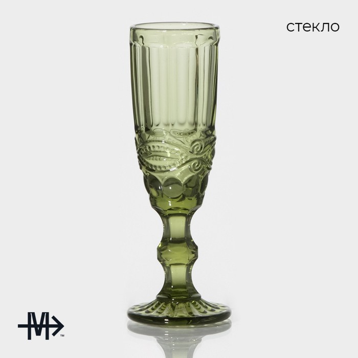 Набор бокалов из стекла для шампанского Magistro «Ла-Манш», 160 мл, 7×20 см, 6 шт, цвет зелёный - фото 1908586271