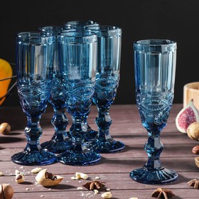 Набор бокалов стеклянных для шампанского Magistro «Ла-Манш», 160 мл, 7×20 см, 6 шт, цвет синий