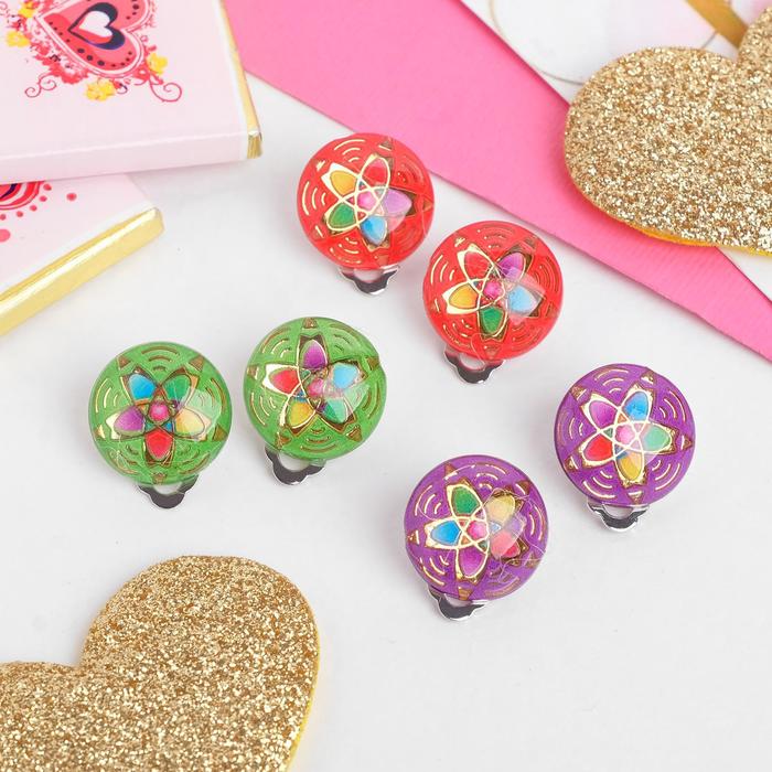 Серьги-клипсы детские "Выбражулька" семицветик, цвет МИКС