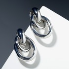 Серьги металл «Геометрия» овалы на кольце, цвет серебро - Фото 2