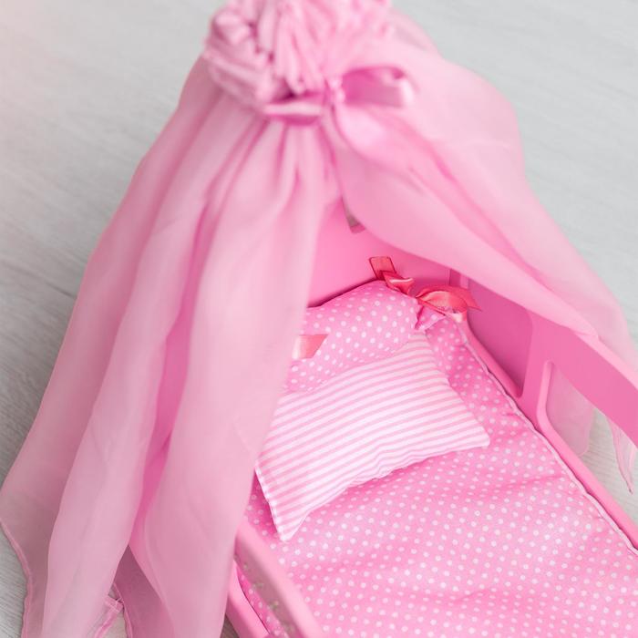Кроватка для кукол с постельным бельем и балдахином, коллекция «Diamond princess» розовый - фото 1882089830