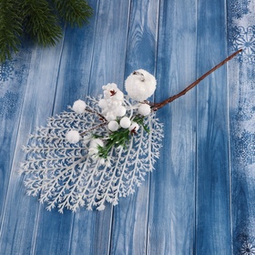 Еловая ветка декоративная «Зимнее волшебство. Очарование», с кружевом, 22 см (комплект 2 шт)