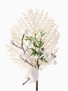 Еловая ветка декоративная «Зимнее волшебство. Очарование», с кружевом, 22 см (комплект 2 шт) - фото 59762230