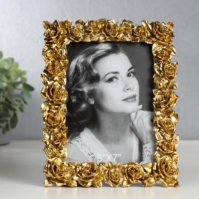 Фоторамка для фото 13×18 см «Золотые розы», полистоун, 20.5×16 см
