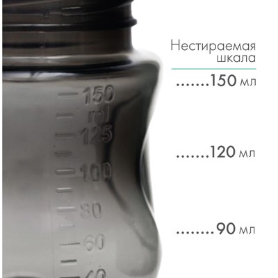 Бутылочка для кормления M&B Natural, широкое горло Ø50 мм, от 6 мес., 150 мл., черный