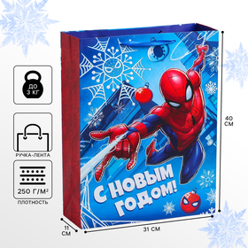 Пакет ламинат вертикальный "С Новым годом!", 31х40х11 см, Человек-паук