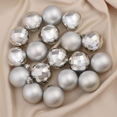 Ёлочные игрушки, шары новогодние , пластик, набор d-4 см, 36 шт "Диско ассорти" серебро