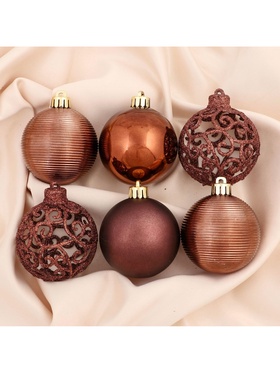 Ёлочные игрушки «Ажурный блеск», шары новогодние, d=6 см, набор 16 шт., коричневый
