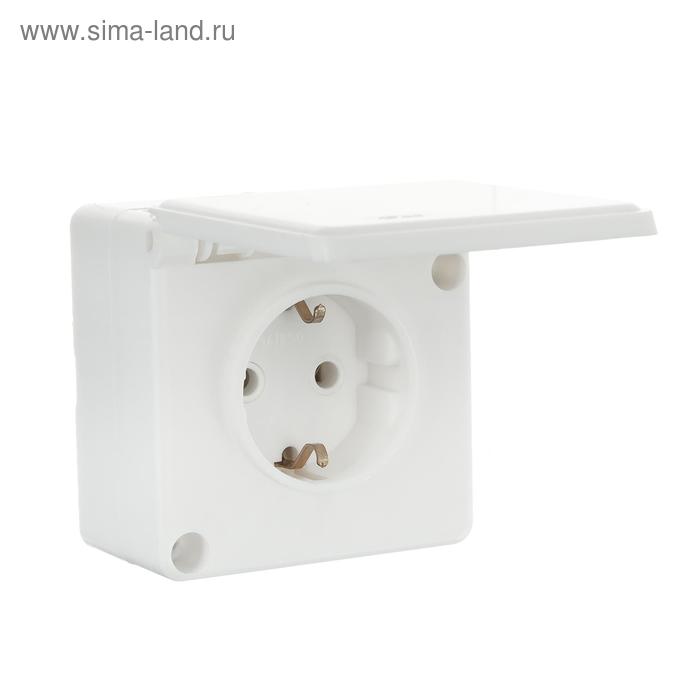 Розетка «Элект» РА 16-005, 250 В, 16 А, открытая, одноместная, с заземлением, с крышкой, белая - Фото 1