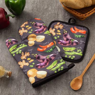 Кухонный набор Доляна «Овощи», прихватка 17×17 см, рукавица 26×16 см