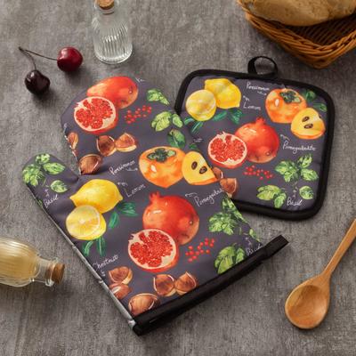 Кухонный набор Доляна «Фрукты», прихватка 17×17 см, рукавица 26×16 см
