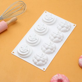 Форма силиконовая для муссовых десертов и выпечки Доляна «Безе», 29,5×17×2 см, 8 ячеек, d=6,5 см, цвет белый