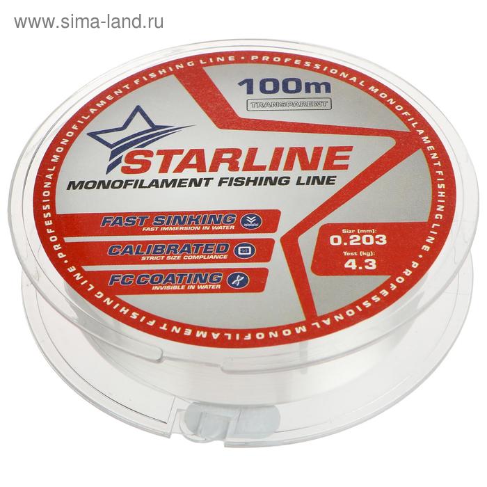 Леска монофильная STARLINE Transparent, диаметр 0.203 мм, тест 4.3 кг, 100 м, прозрачная - Фото 1