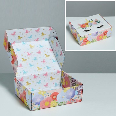 Коробка подарочная двухсторонняя складная, упаковка, «Единорог», 27 х 21 х 9 см