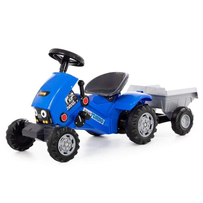 Педальная машина для детей Turbo-2, с полуприцепом, цвет синий - Фото 1