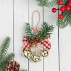 Украшение ёлочное "Бубенчики на бантике с шишками" 10х12 см - Фото 1