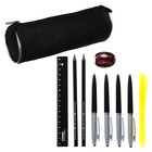 Набор канцелярский 10 предметов (Пенал-тубус 65 х 210 мм, ручки 4 штуки, линейка 15 см, точилка, карандаш 2 штуки, текстовыделитель), чёрный - Фото 1