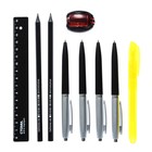 Набор канцелярский 10 предметов (Пенал-тубус 65 х 210 мм, ручки 4 штуки, линейка 15 см, точилка, карандаш 2 штуки, текстовыделитель), чёрный - Фото 6