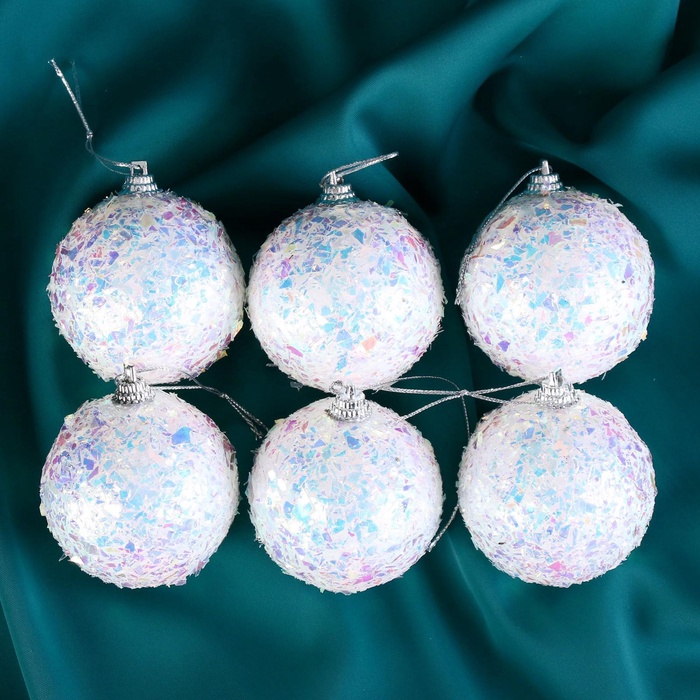 Ёлочные игрушки «Сияние», шары новогодние, d=6 см, набор 6 шт., белый - Фото 1