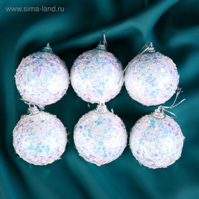 Ёлочные игрушки «Снежное сияние», шары новогодние, d=5 см, набор 6 шт., белый (комплект 2 шт)