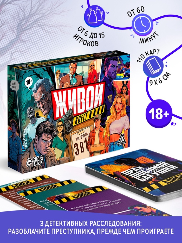Настольная игра-детектив «Живой квест», 110 карт, 18+ - Фото 1